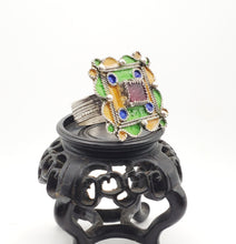 Load image into Gallery viewer, Moroccan Talismanic Berber Silver Enamel and glass cabochon Ring size 10.5, tribal jewelry, Silver, Ethnic Jewelry, Tribal Jewelry