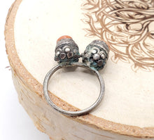Load image into Gallery viewer, Antique Bawsani Yemen Silver Red Coral Ring size 7 Yemen tribal silver, tribal jewelry, Hand Crafted Silver, Yemen Jewelry