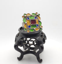 Load image into Gallery viewer, Moroccan Talismanic Berber Silver Enamel and glass cabochon Ring size 10.5, tribal jewelry, Silver, Ethnic Jewelry, Tribal Jewelry