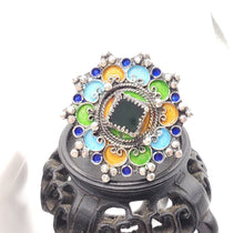 Load image into Gallery viewer, Moroccan Talismanic Berber Silver Enamel and glass cabochon Ring size 10, tribal jewelry, Silver, Ethnic Jewelry, Tribal Jewelry