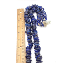 Load image into Gallery viewer, Rare Long Strands of Antique Dutch Donut Blue Annular Wound Glass Trade Beads, African Trade, 19th centuries, Trade Beads