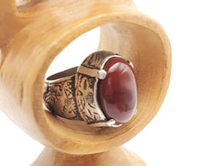 Load image into Gallery viewer, Old Engraved Turkish Ottoman Carnelian Ring size 7, Hand Made ,sterling silver 925 ,tribal jewelry, Ancient Carnelian, Ottoman Silver