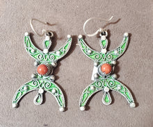 Load image into Gallery viewer, Moroccan Berber Sterling Silver enamels Dangle Earrings, Berber Jewelry, sliver Earrings, Dangle & Drop Earrings,