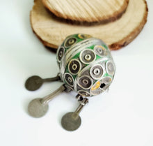 Load image into Gallery viewer, Antique Moroccan Enameled Silver Ball Pendent with Coin Pendants,Hand Crafted Silver,Pendants Necklace,Ethnic Jewelry,Tribal Jewelry