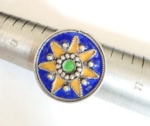 Load image into Gallery viewer, Moroccan Talismanic Berber Silver Enamel Ring size 10, tribal jewelry, Silver, Ethnic Jewelry, Tribal Jewelry