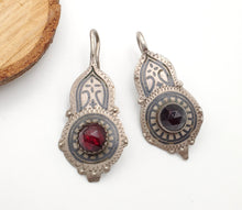 Load image into Gallery viewer, Antique Moroccan Old Berber Earrings Silver with Glass Talhakimt,Ethnic Tribal,sliver Earrings,Dangle & Drop, Earrings,Tribal Jewelry,