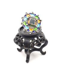 Load image into Gallery viewer, Moroccan Talismanic Berber Silver Enamel and glass cabochon Ring size 10, tribal jewelry, Silver, Ethnic Jewelry, Tribal Jewelry