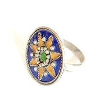 Load image into Gallery viewer, Moroccan Talismanic Berber Silver Enamel Ring size 10, tribal jewelry, Silver, Ethnic Jewelry, Tribal Jewelry