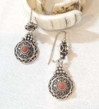 Load image into Gallery viewer, Moroccan Berber Sterling Silver Coral Dangle Earrings, Berber Jewelry, sliver Earrings, Dangle & Drop Earrings,
