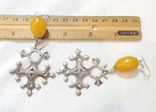 Load image into Gallery viewer, Moroccan Vintage Silver Tuareg Earring Amber, Tribal Earring, Moroccan Earring, Tuareg Earring, Tuareg jewelry