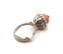 Load image into Gallery viewer, Antique Bawsani Yemen Silver Red Coral Ring size 8 Yemen tribal, tribal jewelry, Hand Crafted Silver, Yemen Jewelry, filigree Jewelry