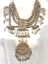 Load image into Gallery viewer, Antique Massive Yemenite silver Bedouin Lazim Kirdan necklace,1910s, Multistrand Necklace, Islamic Filigree, stacking layering.