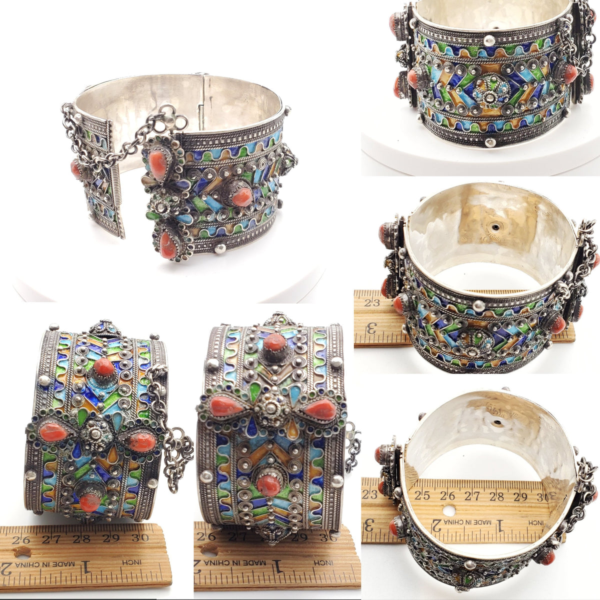 Beautiful Ethnic Kabyle silver boho outlet bracelet with enamel and corals