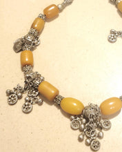 Load image into Gallery viewer, Antique Yemen Silver African amber with Dangle bells Necklace circa 1930s