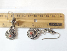 Load image into Gallery viewer, Moroccan Berber Sterling Silver Coral Dangle Earrings, Berber Jewelry, sliver Earrings, Dangle & Drop Earrings,