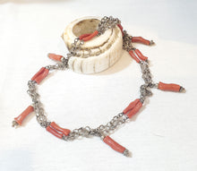Load image into Gallery viewer, Antique Moroccan Berber natural Coral Silver Pendants Necklace