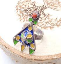 Load image into Gallery viewer, Moroccan Talismanic Berber Silver Enamel Ring size 8.5, tribal jewelry, Silver, Ethnic Jewelry, Tribal Jewelry
