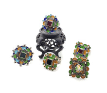 Load image into Gallery viewer, Moroccan Talismanic Berber Silver Enamel and glass cabochon Ring size 10, tribal jewelry, Silver, Ethnic Jewelry, Tribal Jewelry