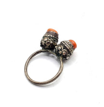 Load image into Gallery viewer, Antique Bawsani Yemen Silver Red Coral Ring size 7 Yemen tribal silver, tribal jewelry, Hand Crafted Silver, Yemen Jewelry