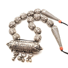 Load image into Gallery viewer, Old silver granulation Hirz prayer amulet pendant granulation beads Necklace from Yemen circa 1930s, Bedouin Silver, Ethnic Jewelry