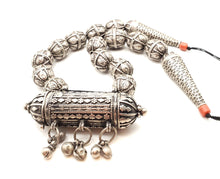 Load image into Gallery viewer, Old silver granulation Hirz prayer amulet pendant granulation beads Necklace from Yemen circa 1930s, Bedouin Silver, Ethnic Jewelry