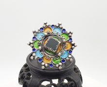 Load image into Gallery viewer, Moroccan Talismanic Berber Silver Enamel and glass cabochon Ring size 10, tribal jewelry, Silver, Ethnic Jewelry, Tribal Jewelry