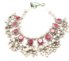 Load image into Gallery viewer, Antique Yemeni Bridal Silver Islamic red Glas Pendants Necklace,Ethnic Jewelry,circa 1910s