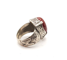 Load image into Gallery viewer, Old Engraved Turkish Ottoman Carnelian Ring size 7, Hand Made ,sterling silver 925 ,tribal jewelry, Ancient Carnelian, Ottoman Silver