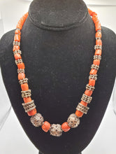 Load image into Gallery viewer, Antique Silver Filigree Coral Necklace: Yemen Tribal Jewelry
