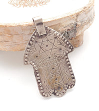 Load image into Gallery viewer, Moroccan Silver Hamsa Pendant: Berber Amulet Jewelry