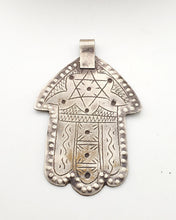 Load image into Gallery viewer, Moroccan Silver Hamsa Pendant: Berber Amulet Jewelry