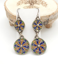 Load image into Gallery viewer, Moroccan Berber Sterling Silver Enamel Dangle Earrings