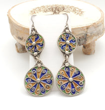 Load image into Gallery viewer, Moroccan Berber Sterling Silver Enamel Dangle Earrings