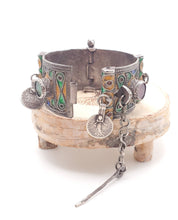 Load image into Gallery viewer, Antique Silver Berber Bracelet: Moroccan Enamel & Glass, Early 19th Century