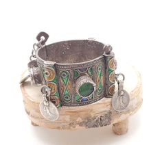 Load image into Gallery viewer, Antique Silver Berber Bracelet: Moroccan Enamel & Glass, Early 19th Century