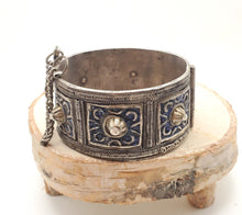 Load image into Gallery viewer, Antique Silver Berber Bracelet: Moroccan Blue Enamel Tribal Jewelry