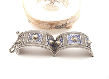 Load image into Gallery viewer, Antique Silver Berber Bracelet: Moroccan Blue Enamel Tribal Jewelry
