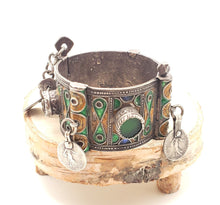 Load image into Gallery viewer, Antique Silver Berber Bracelet: Moroccan Enamel & Glass, Early 19th Century