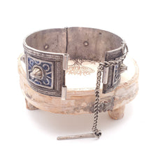 Load image into Gallery viewer, Antique Silver Berber Bracelet: Moroccan Blue Enamel Tribal Jewelry