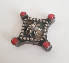 Load image into Gallery viewer, Antique Berber Silver Enamel Coral Pendant: Moroccan Amulet Jewelry