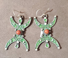 Load image into Gallery viewer, Moroccan Berber Sterling Silver Enamel Earrings: Red Coral Dangle Jewelry