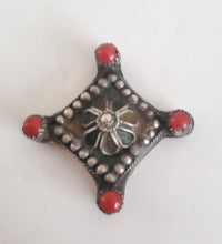 Load image into Gallery viewer, Antique Berber Silver Enamel Coral Pendant: Moroccan Amulet Jewelry