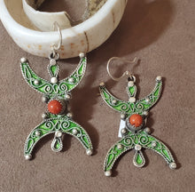 Load image into Gallery viewer, Moroccan Berber Sterling Silver Enamel Earrings: Red Coral Dangle Jewelry