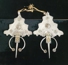 Load image into Gallery viewer, Antique Berber Silver Fibulas: Moroccan Enamel Brooch, Ethnic Jewelry
