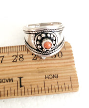Load image into Gallery viewer, Moroccan Coral Berber Ring: Handmade Sterling Silver Ethnic Jewelry, Size 9.5