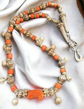Load image into Gallery viewer, Antique Berber Coral Silver Bead Necklace: Rajasthan Tribal Jewelry