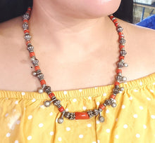 Load image into Gallery viewer, Antique Berber Coral Silver Bead Necklace: Rajasthan Tribal Jewelry