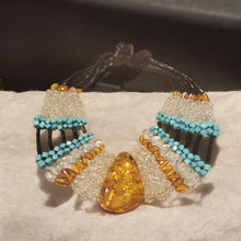 Load image into Gallery viewer, Vintage Baltic Amber & Turquoise Necklace: Tribal Cabochon Jewelry