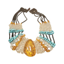 Load image into Gallery viewer, Vintage Baltic Amber & Turquoise Necklace: Tribal Cabochon Jewelry