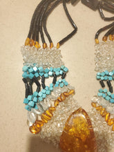 Load image into Gallery viewer, Vintage Baltic Amber & Turquoise Necklace: Tribal Cabochon Jewelry